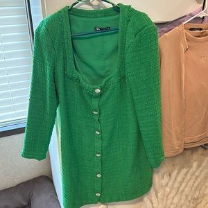 Zara 🌈 green tweed rhinestone dress xl bloggers fave